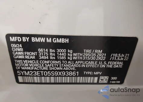 2025 BMW X6 M from USA, damaged, VIN 5YM23ET05S9X93861